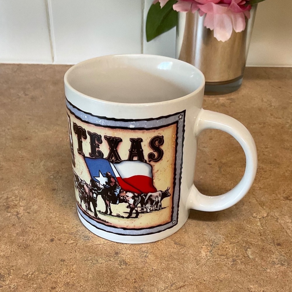 KWC Texas State Souvenir Coffee Mug Lone Star State Facts Alamo‎ Space Shuttle